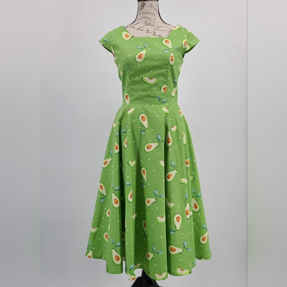 Unique Vintage's Magnolia Place Green Avocado Print Midi Dress